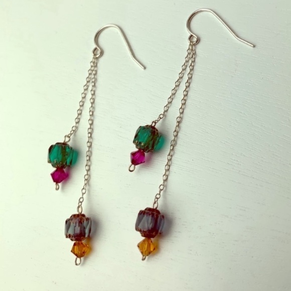Cathedral Drops w crystal dangle Earrings - Picture 3 of 5